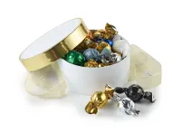 Hvid m. Guld kant - Mixede Chokoladekugler 300 g. 