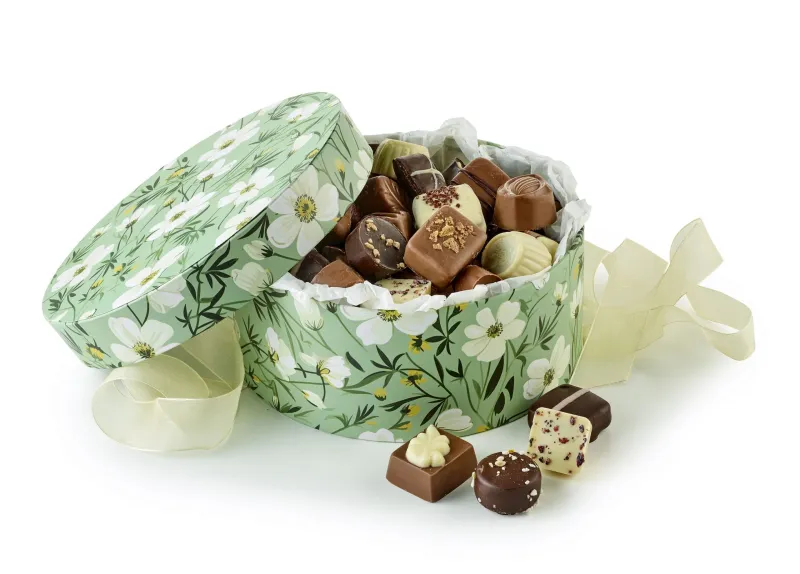 Gr&oslash;n m. Blomster, Stor - Luksuschokolade 1000 g. 