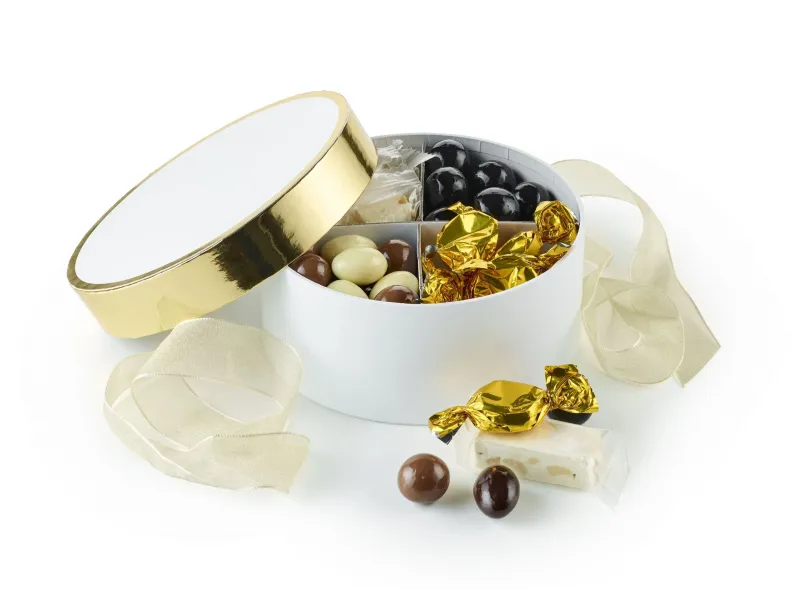 Hvid m. Guld kant - Familie&aelig;ske 400 g. 
