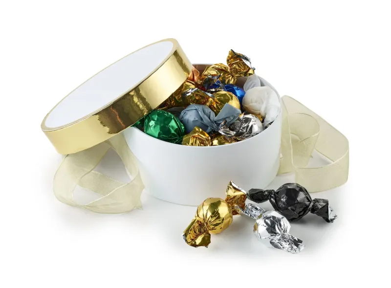 Hvid m. Guld kant - Mixede Chokoladekugler 300 g. 