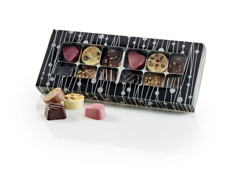 Silver Dots &aelig;ske m/12 stk. Luksuschokolade 120 g. 